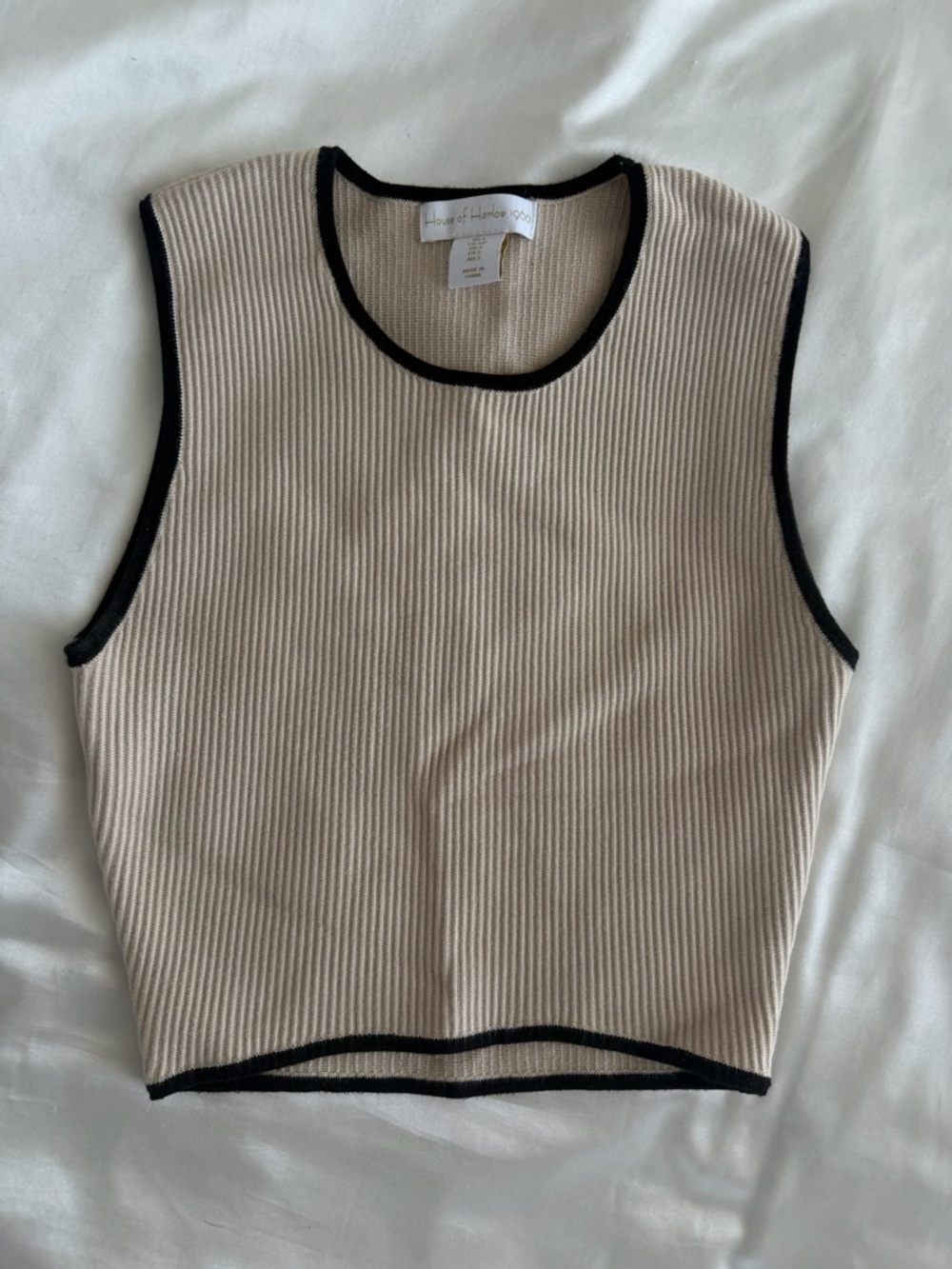House of Harlow 1960 Ribbed Tank Top in Beige with Black Trim
